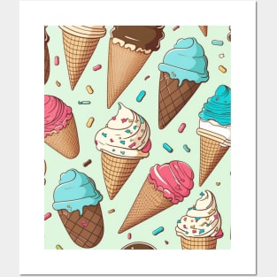 Ice Cream Pattern Illustration Design Birthday Gift ideas for Ice Cream Lovers Posters and Art